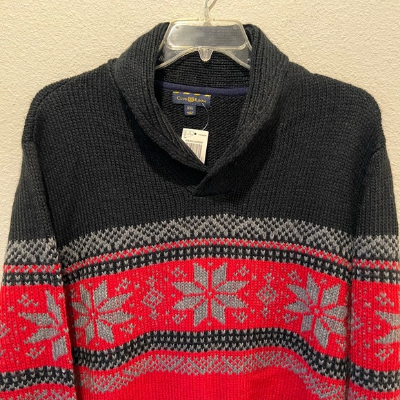 Club Room Fair Isle Sweater Black Red Roll Over Collar Size XXL NWT Ski Nordic - Picture 2 of 8